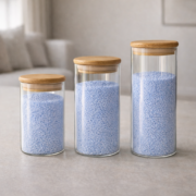 Candelus sand wax blauw blue glazen vazen kaarsenzand